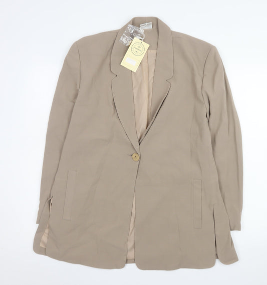 Forever Famous Women's Beige Size 16 Regular Long Sleeve One-Button Blazer