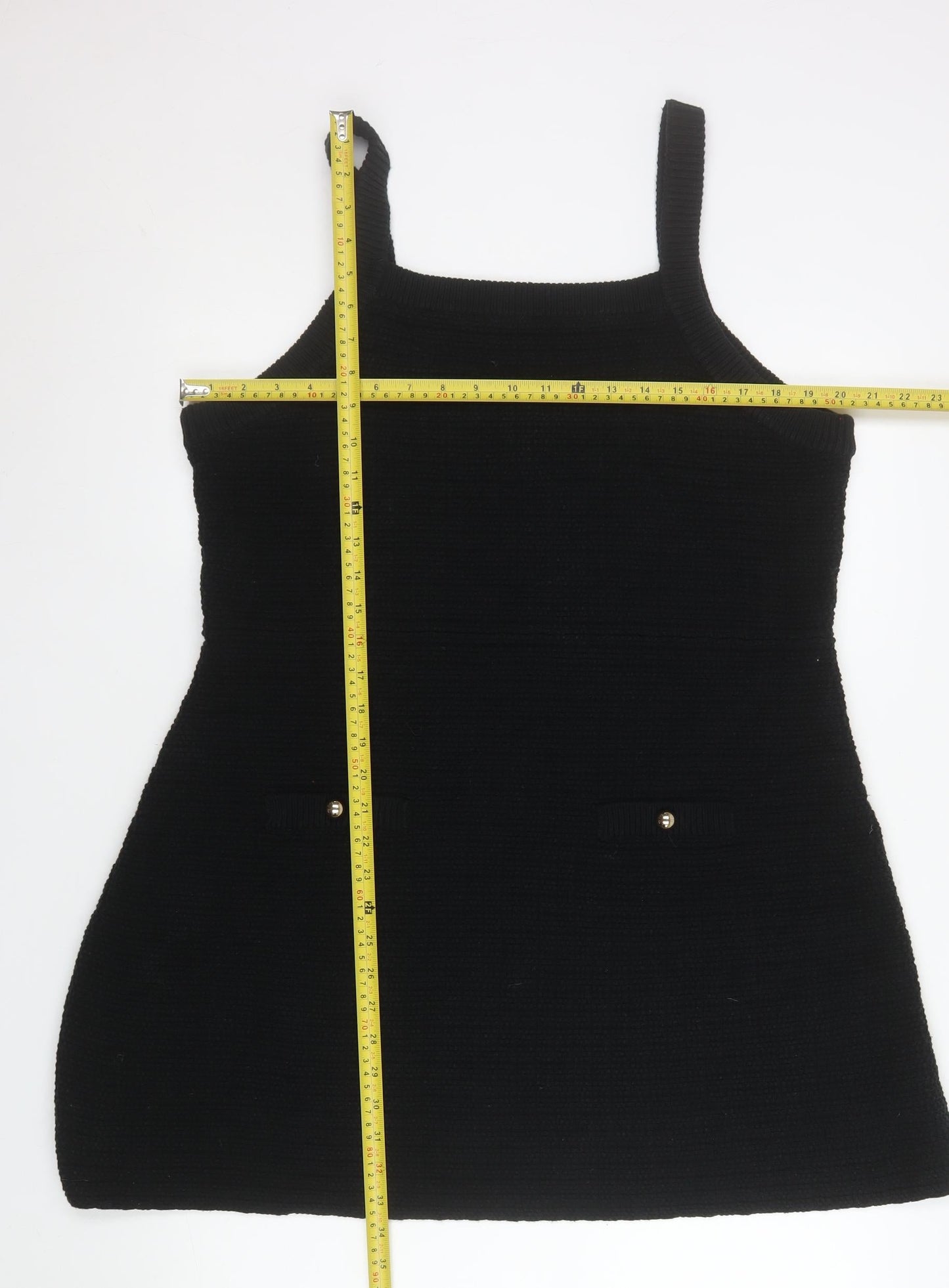 H&M Women Black Knit Pinafore Dress 3XL Cotton Blend Casual