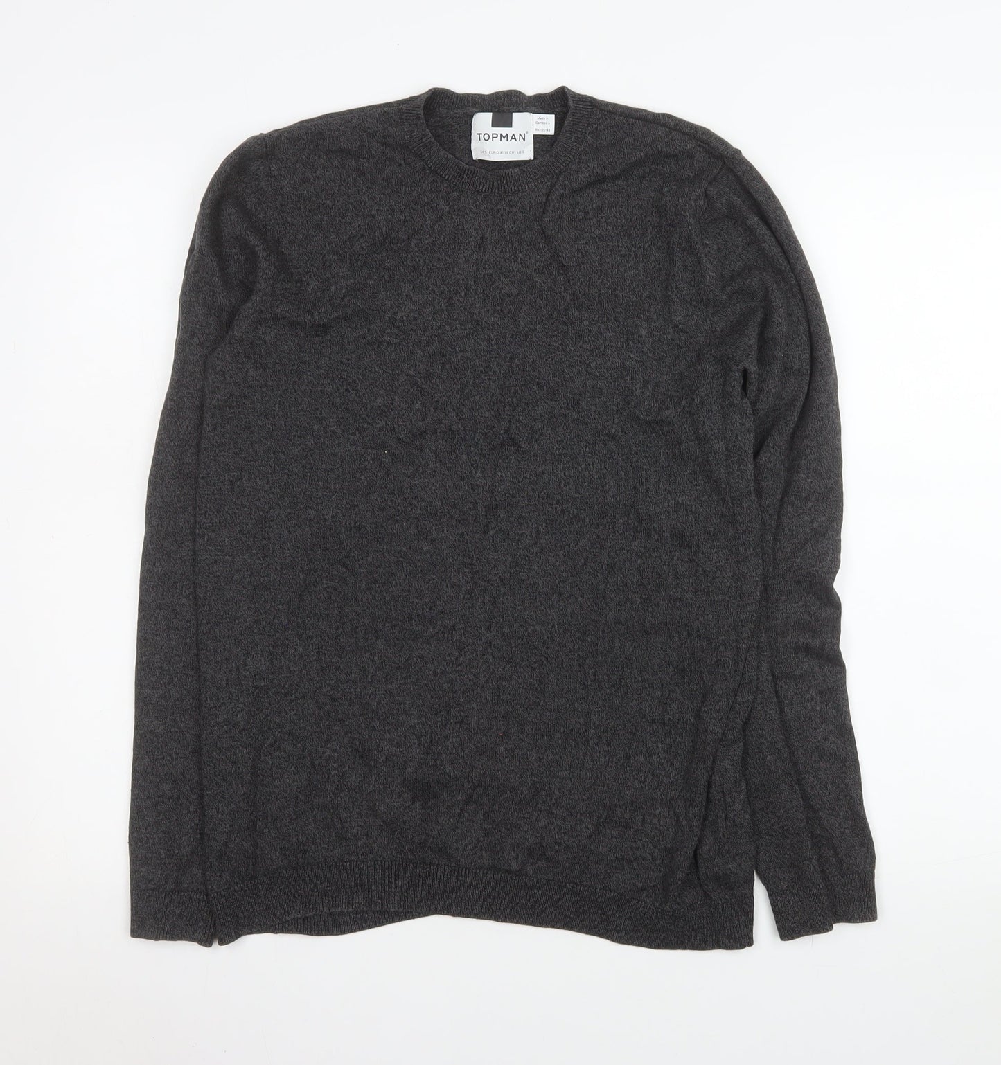 Topman Mens Grey Cotton Crew Neck Jumper Size S Regular Fit