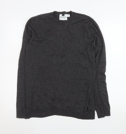 Preloved Topman Mens Grey Cotton Crew Neck Jumper Size S Regular Fit - Front
