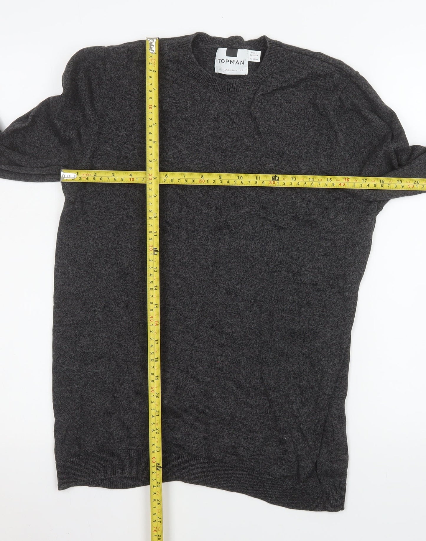 Topman Mens Grey Cotton Crew Neck Jumper Size S Regular Fit