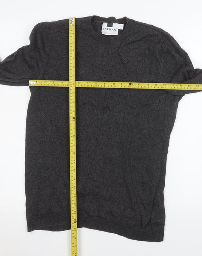 Preloved Topman Mens Grey Cotton Crew Neck Jumper Size S Regular Fit - Back