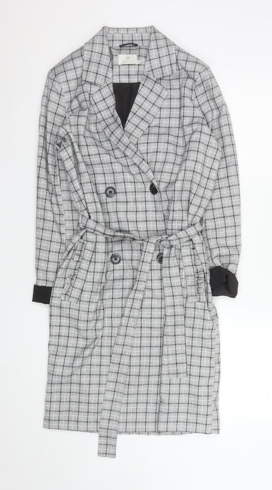 Kaffe Women Grey Check Belted Trench Coat Size 6