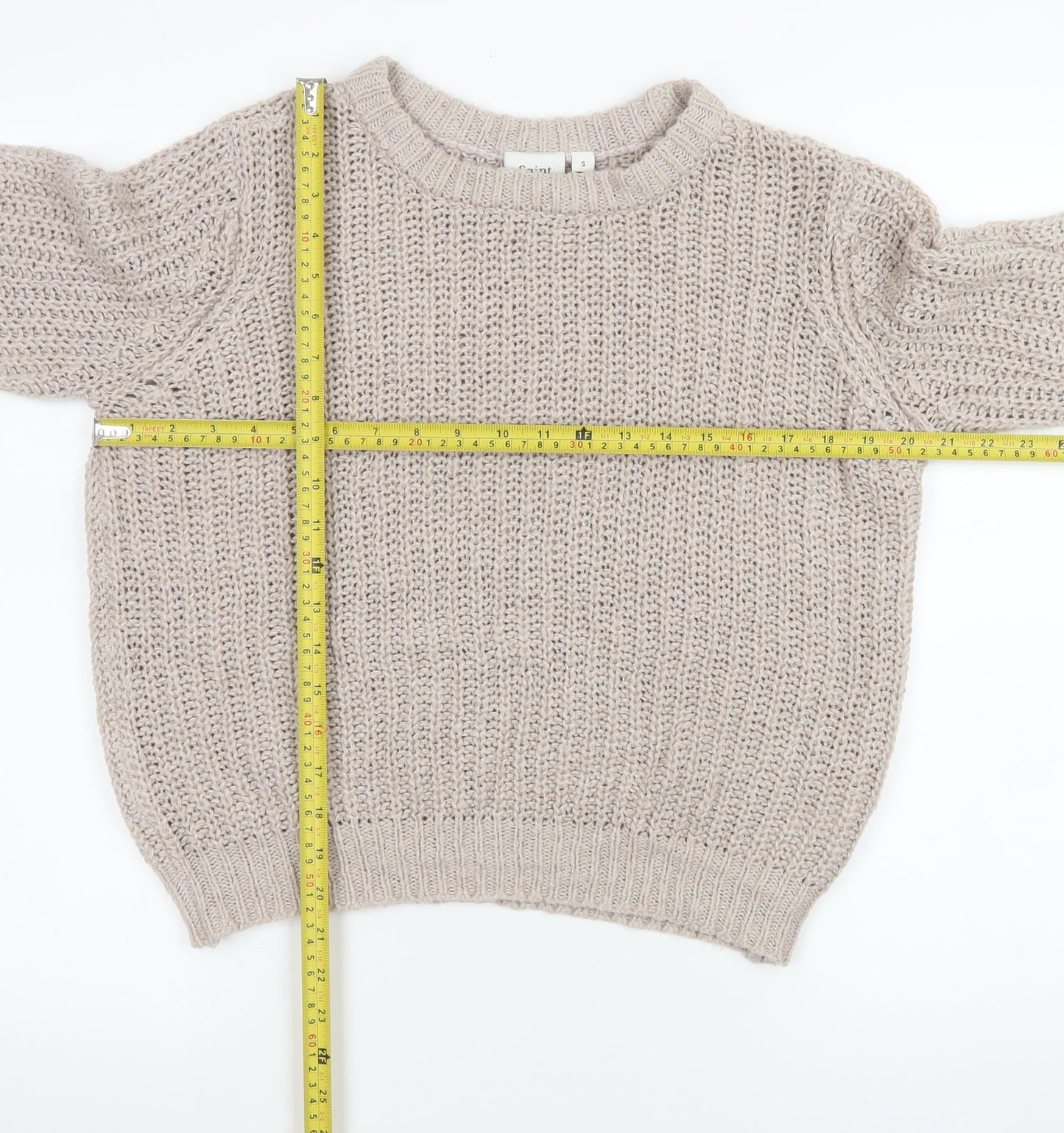 Saint Tropez Beige Chunky Knit Crew Neck Jumper Women’s Size S