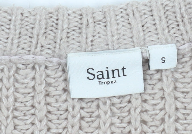 Saint Tropez Beige Chunky Knit Crew Neck Jumper Women’s Size S