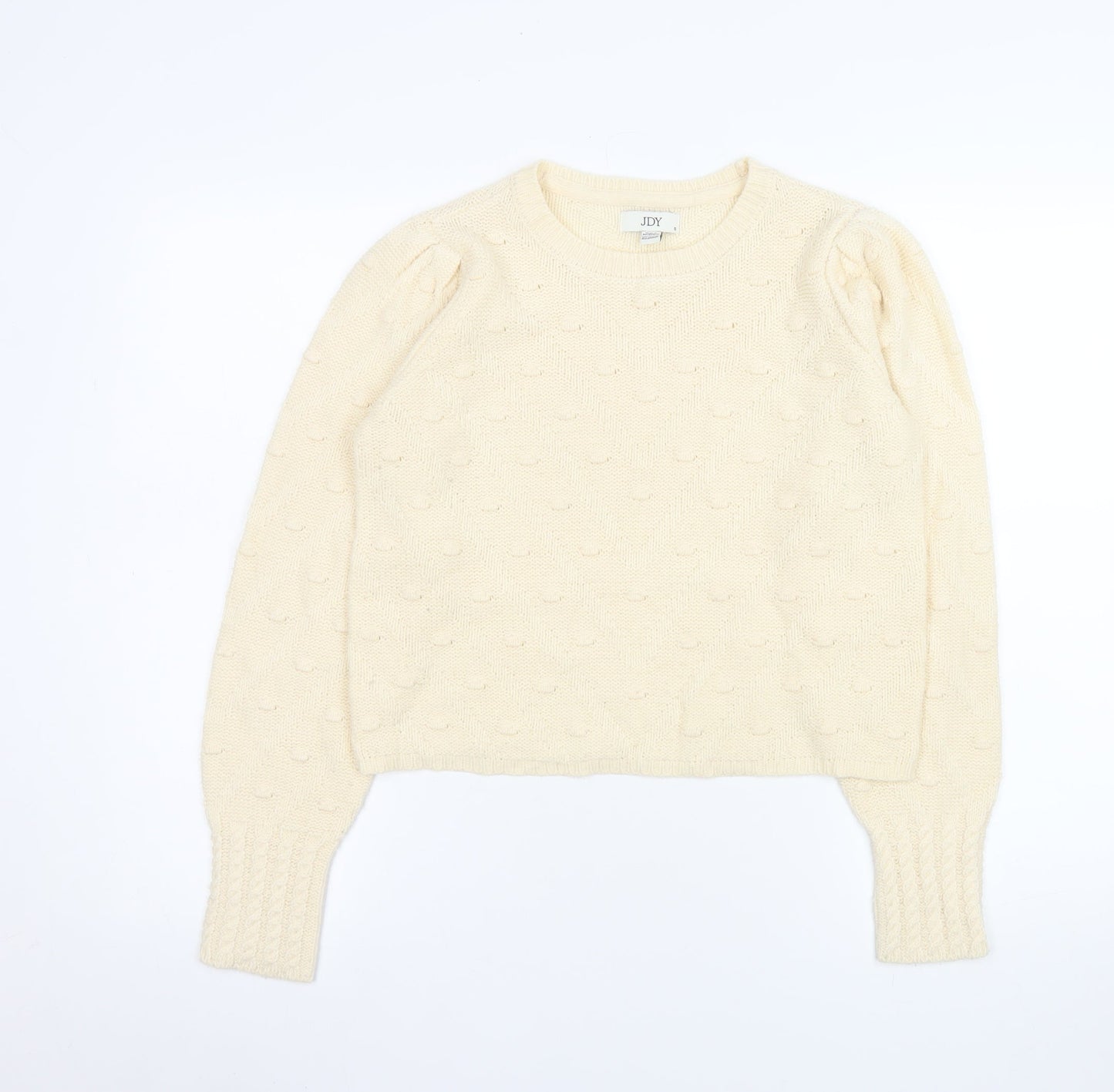 JDY Women’s Ivory Knit Puff Sleeve Pullover Jumper Size S