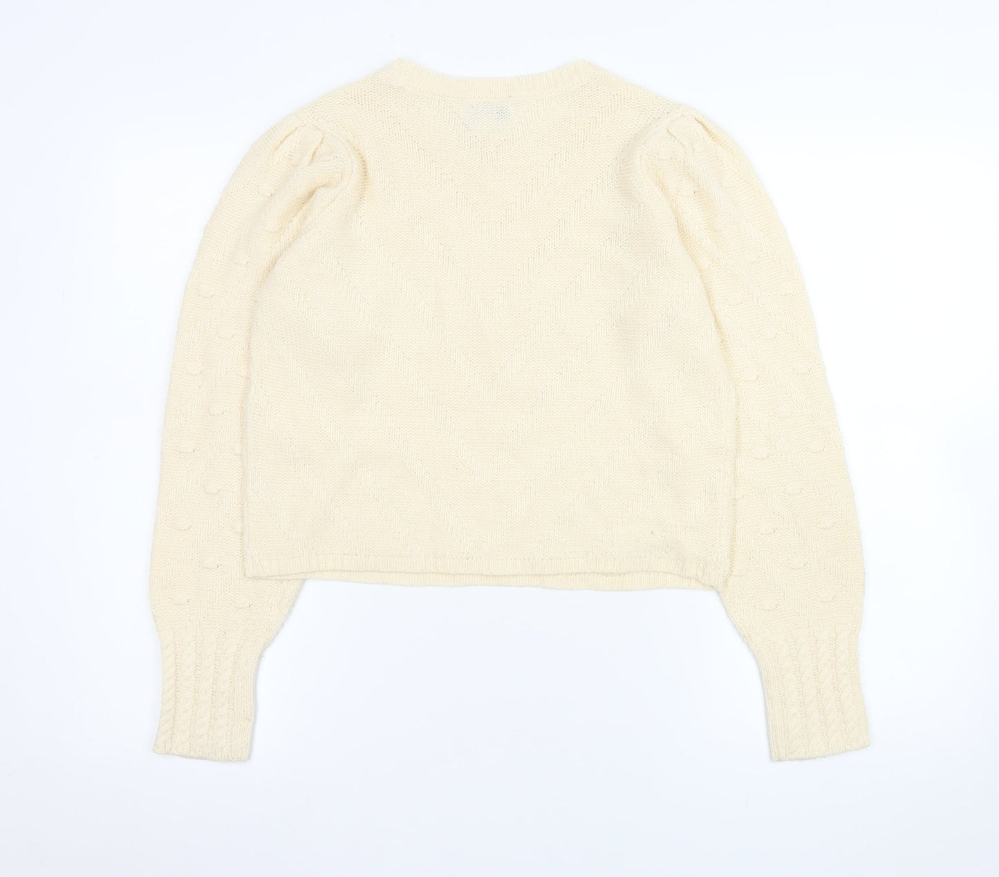 JDY Women’s Ivory Knit Puff Sleeve Pullover Jumper Size S