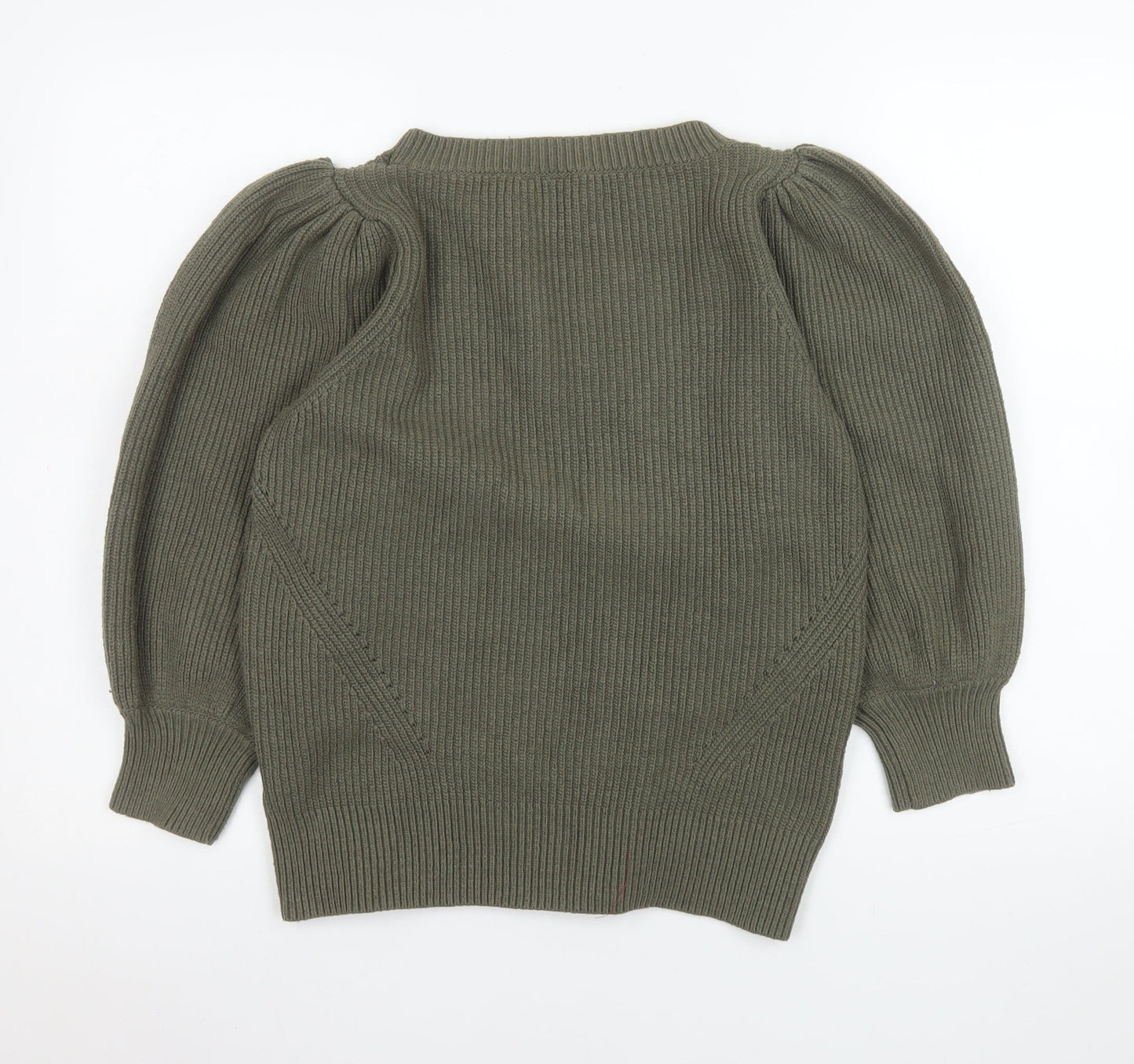AND/OR Womens Green Puff Sleeve Ribbed Knit Jumper Size 10