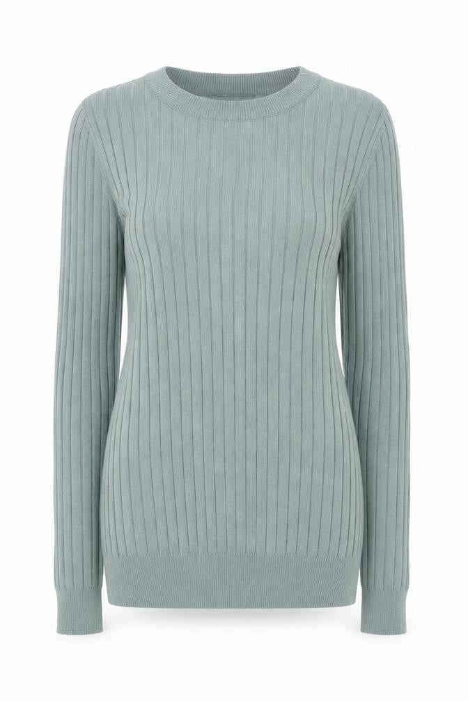 Primark Women’s Green Ribbed Crew Neck Pullover Jumper XS