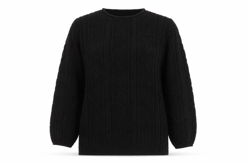 Viyella Women's Black Cable-Knit Cotton Pullover Jumper M