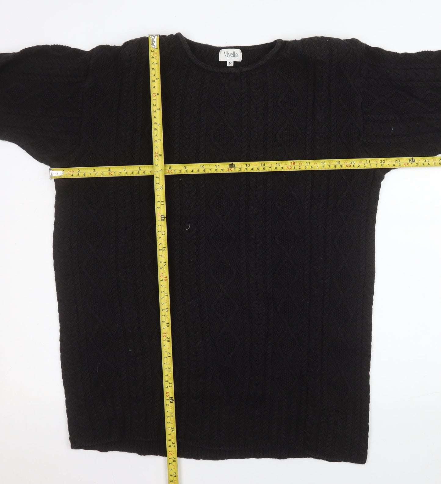 Viyella Women's Black Cable-Knit Cotton Pullover Jumper M