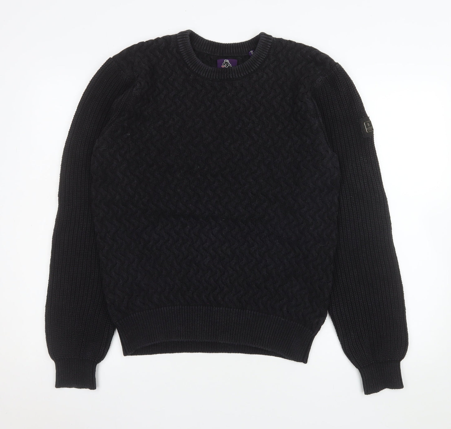 Luke Men’s Black XL Cable Knit Cotton Crew Neck Jumper