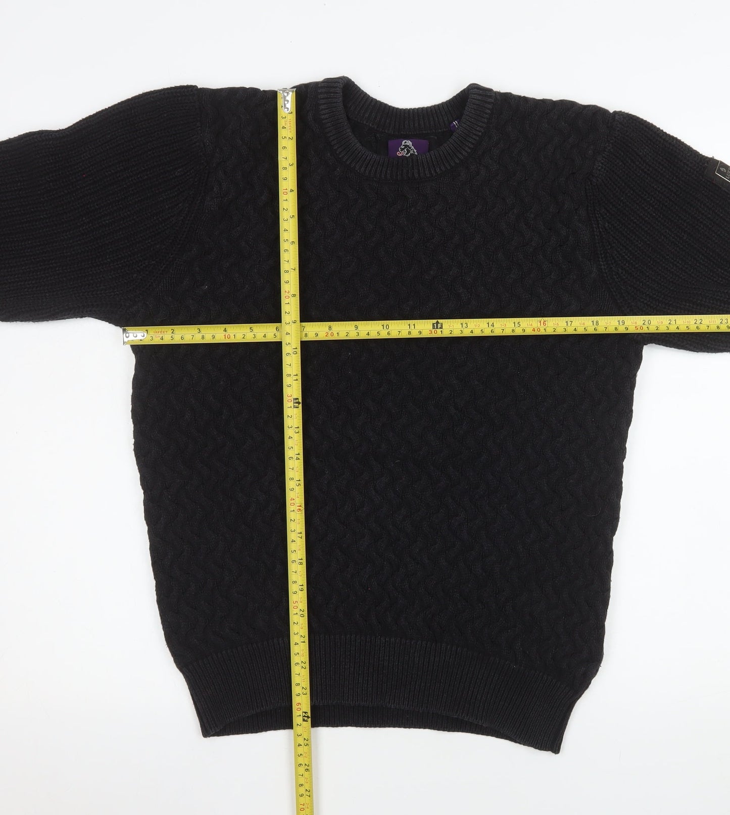 Luke Men’s Black XL Cable Knit Cotton Crew Neck Jumper