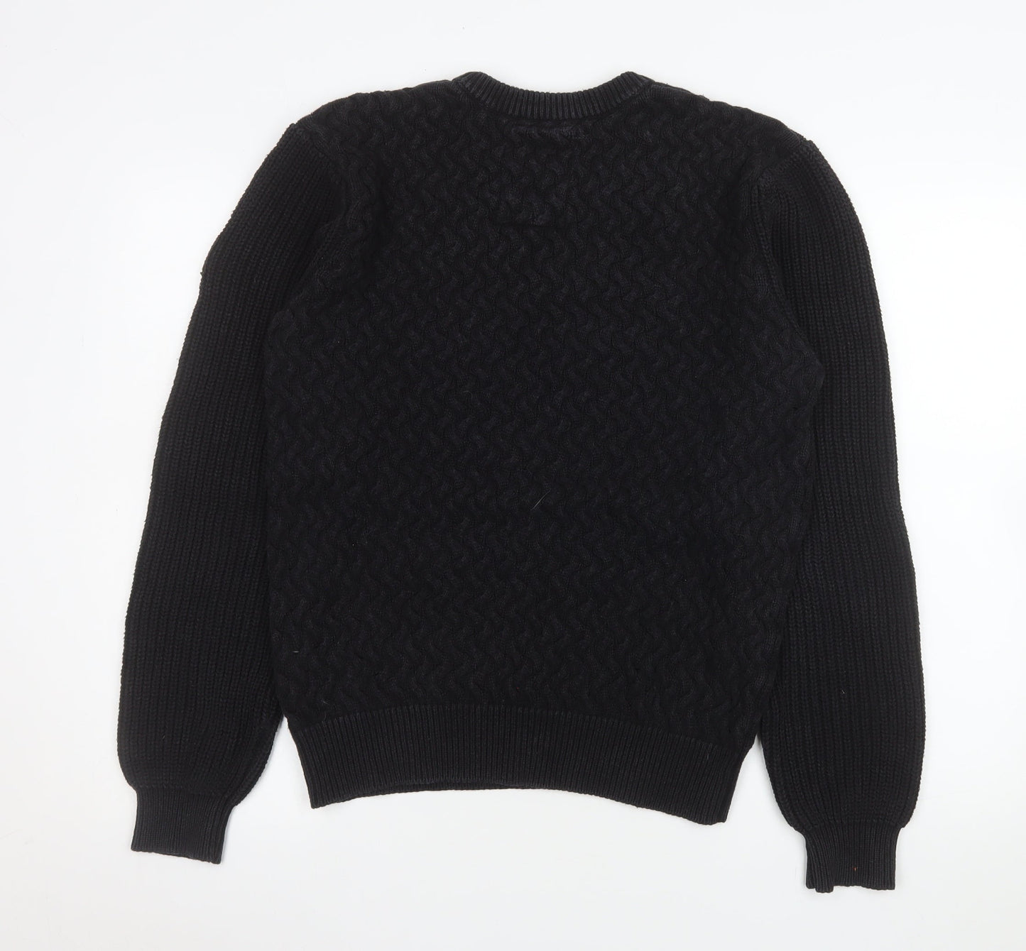 Luke Men’s Black XL Cable Knit Cotton Crew Neck Jumper