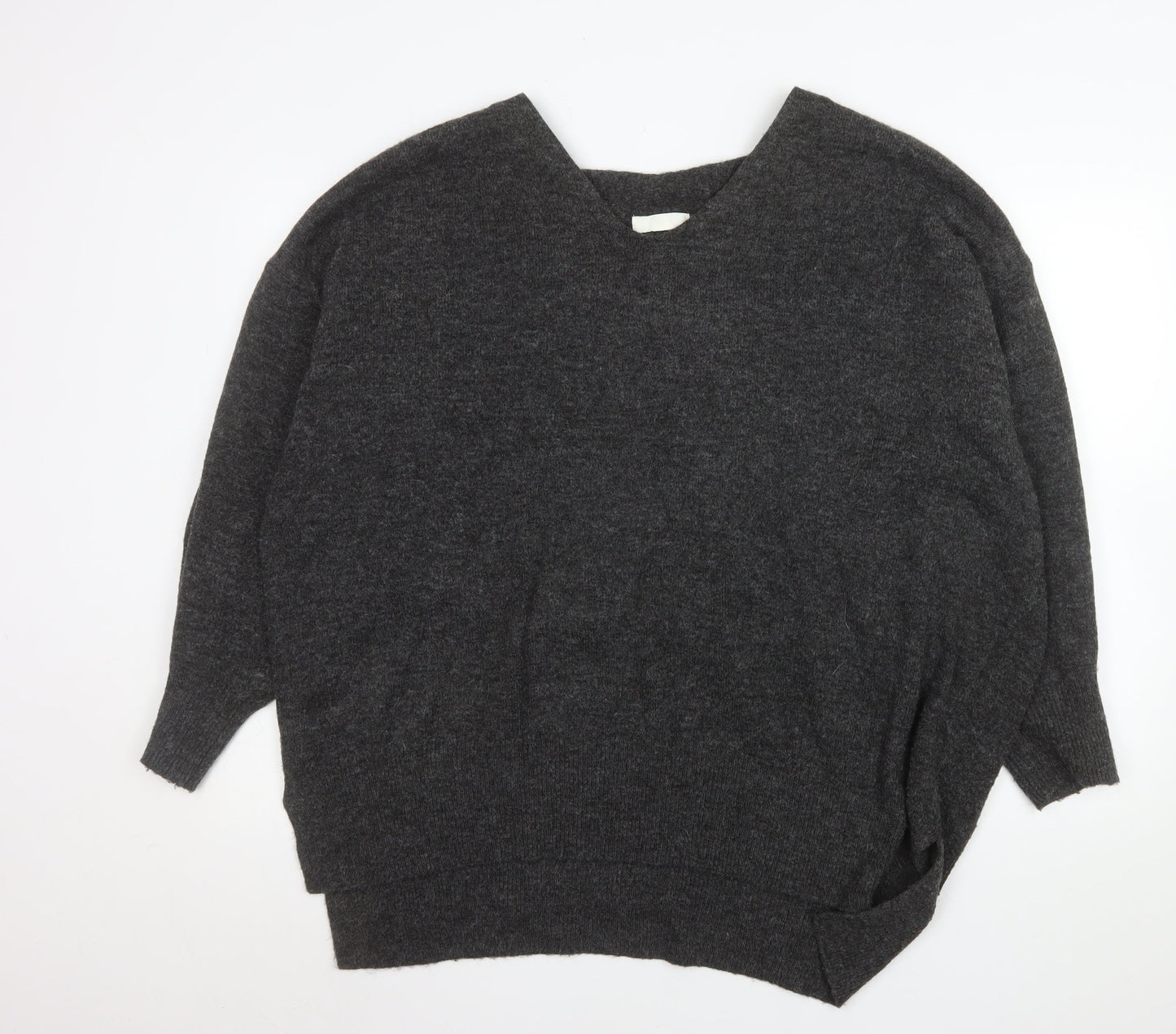H&M Women’s Grey Wool Blend V-Neck Relaxed Fit Jumper XL