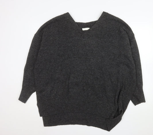 H&M Women’s Grey Wool Blend V-Neck Relaxed Fit Jumper XL