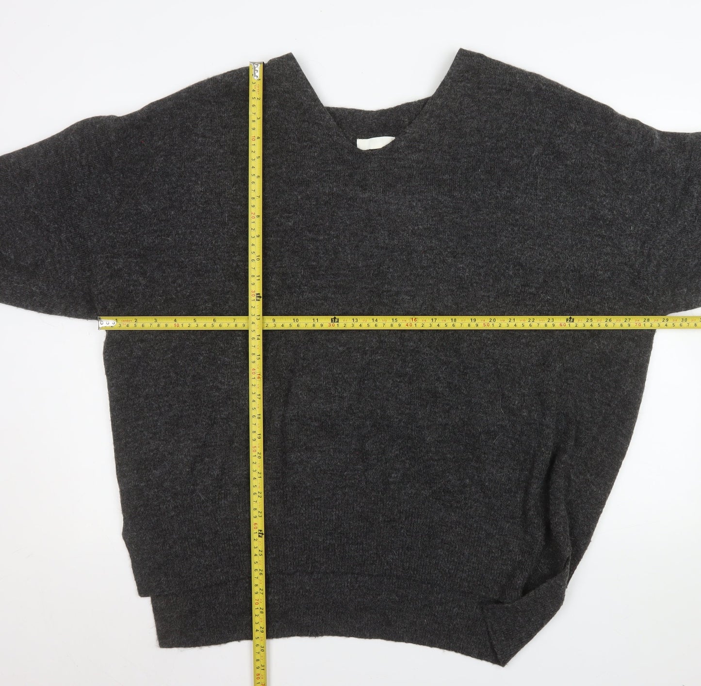 H&M Women’s Grey Wool Blend V-Neck Relaxed Fit Jumper XL
