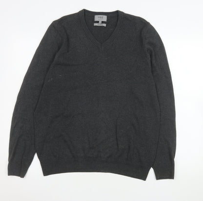 Marks & Spencer Men's Grey Cotton V-Neck Jumper M