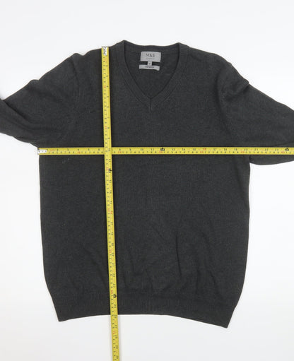 Marks & Spencer Men's Grey Cotton V-Neck Jumper M