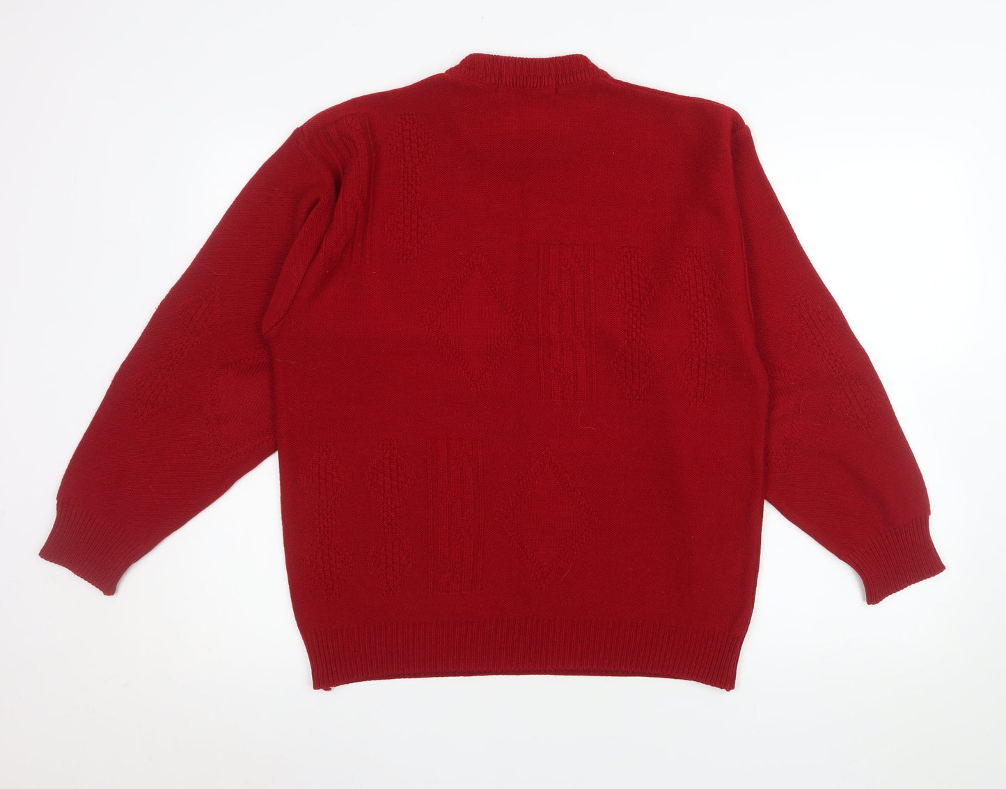 Marks and Spencer Men’s Red Acrylic Geometric Pullover Jumper Medium