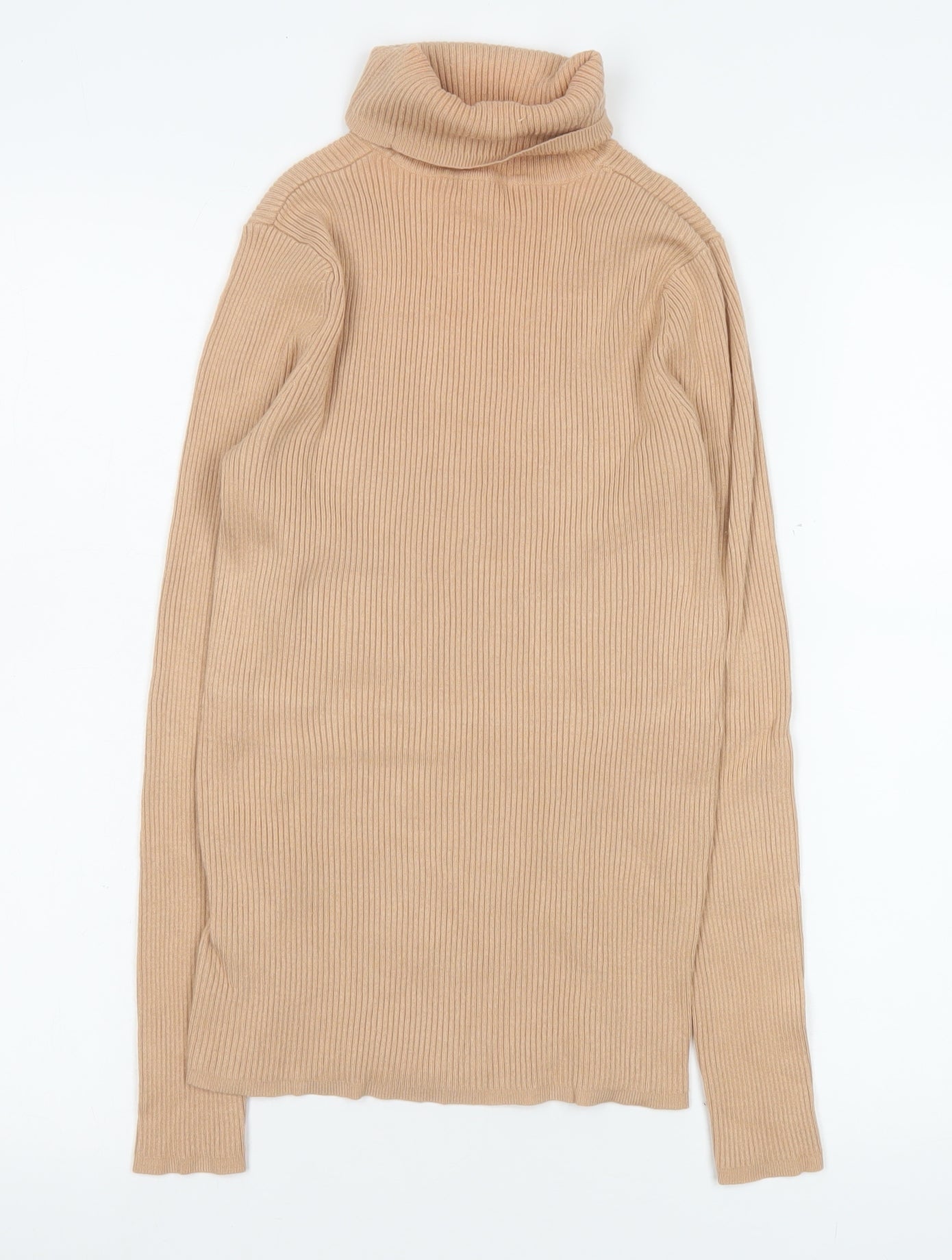 Marks and Spencer Women’s Beige Roll Neck Long Sleeve Slim Knit Jumper Size 8