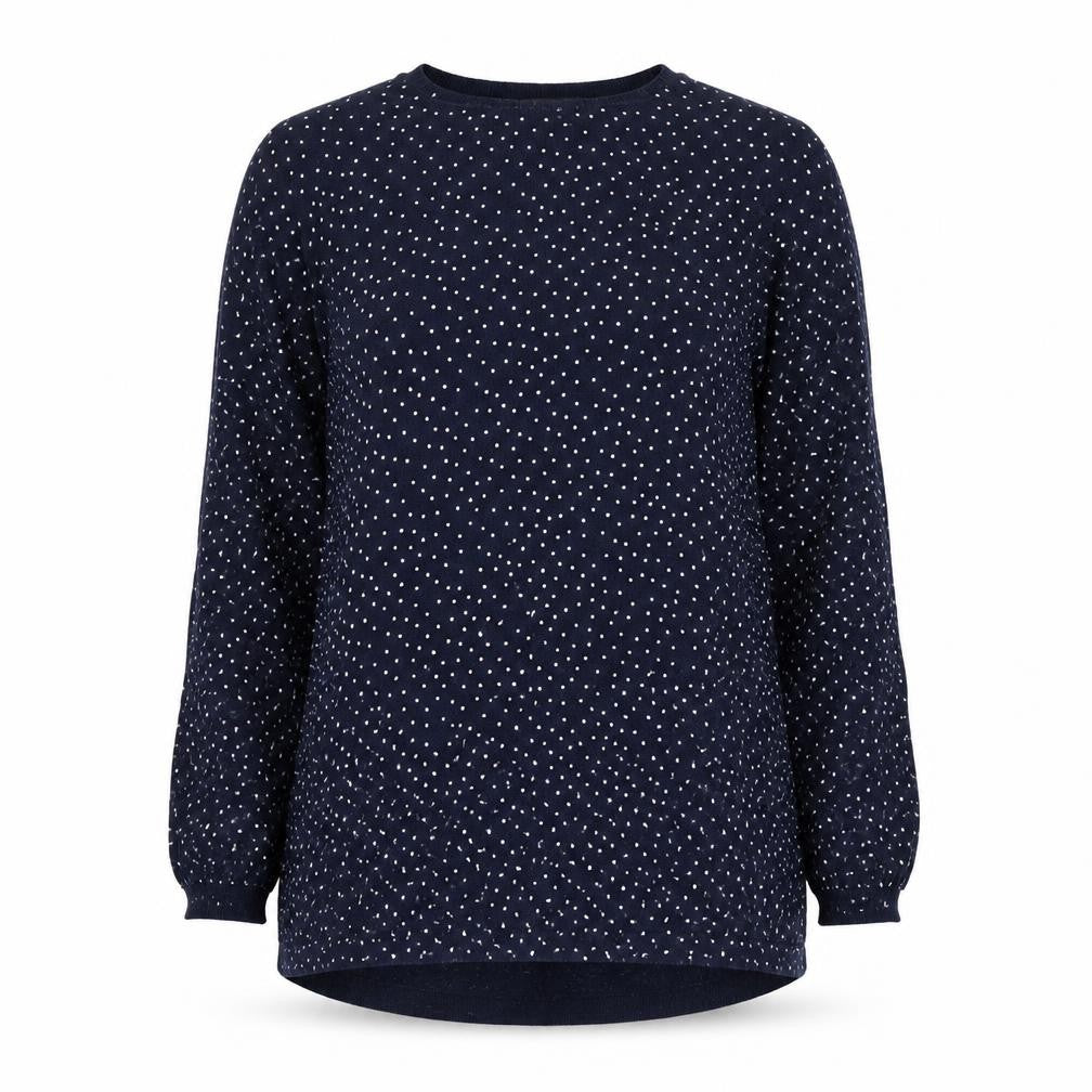 Mango Women Blue Polka Dot Cotton Crew Neck Jumper Size S