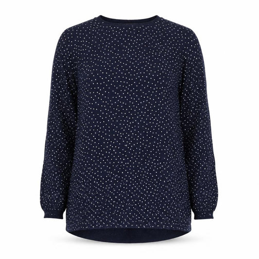 Mango Women Blue Polka Dot Cotton Crew Neck Jumper Size S