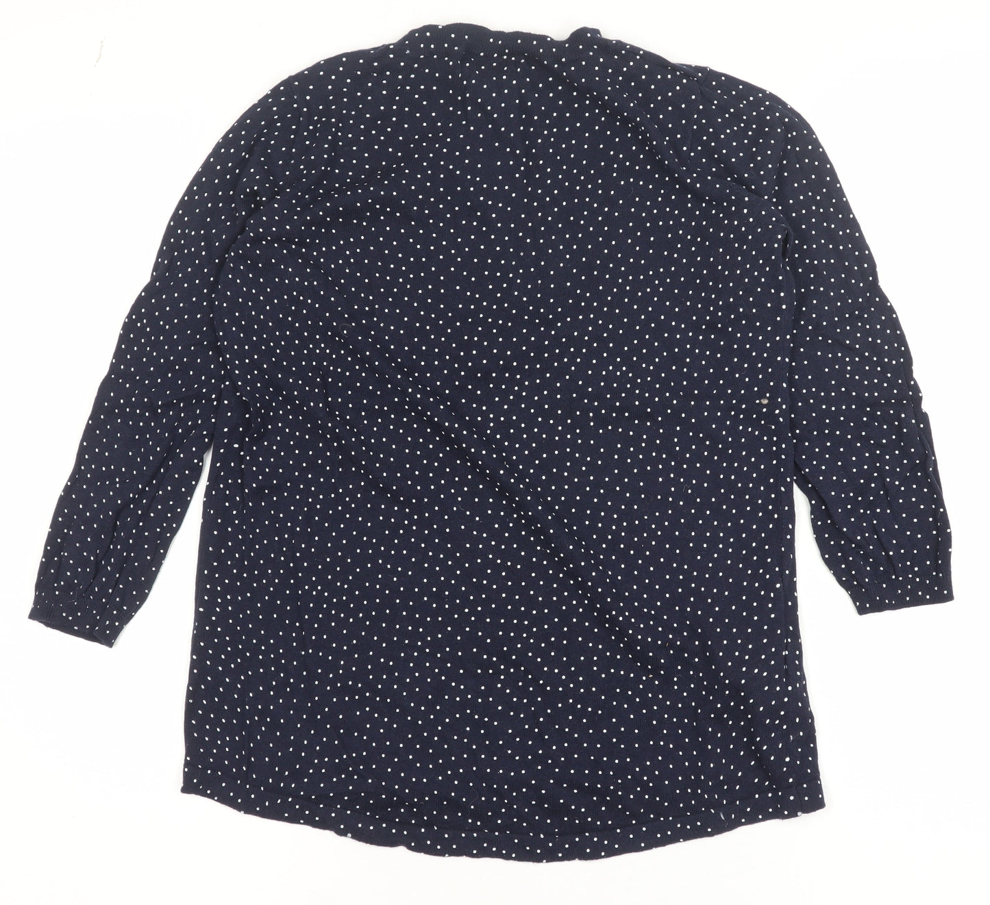 Mango Women Blue Polka Dot Cotton Crew Neck Jumper Size S