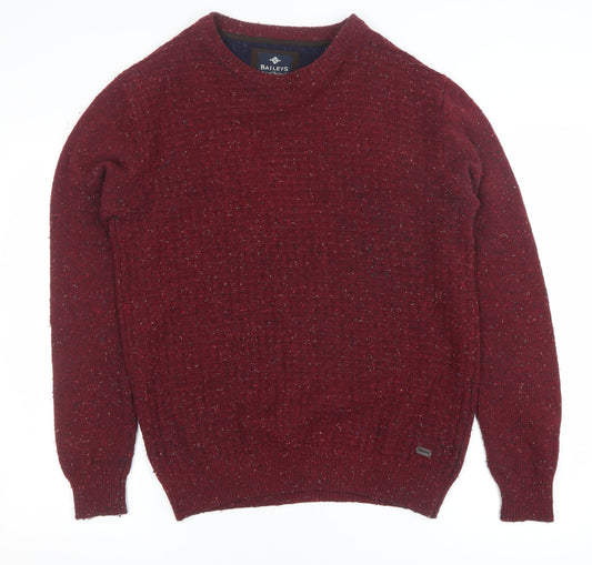 Baileys Men's Red Wool Blend Crew Neck Pullover Jumper Size L