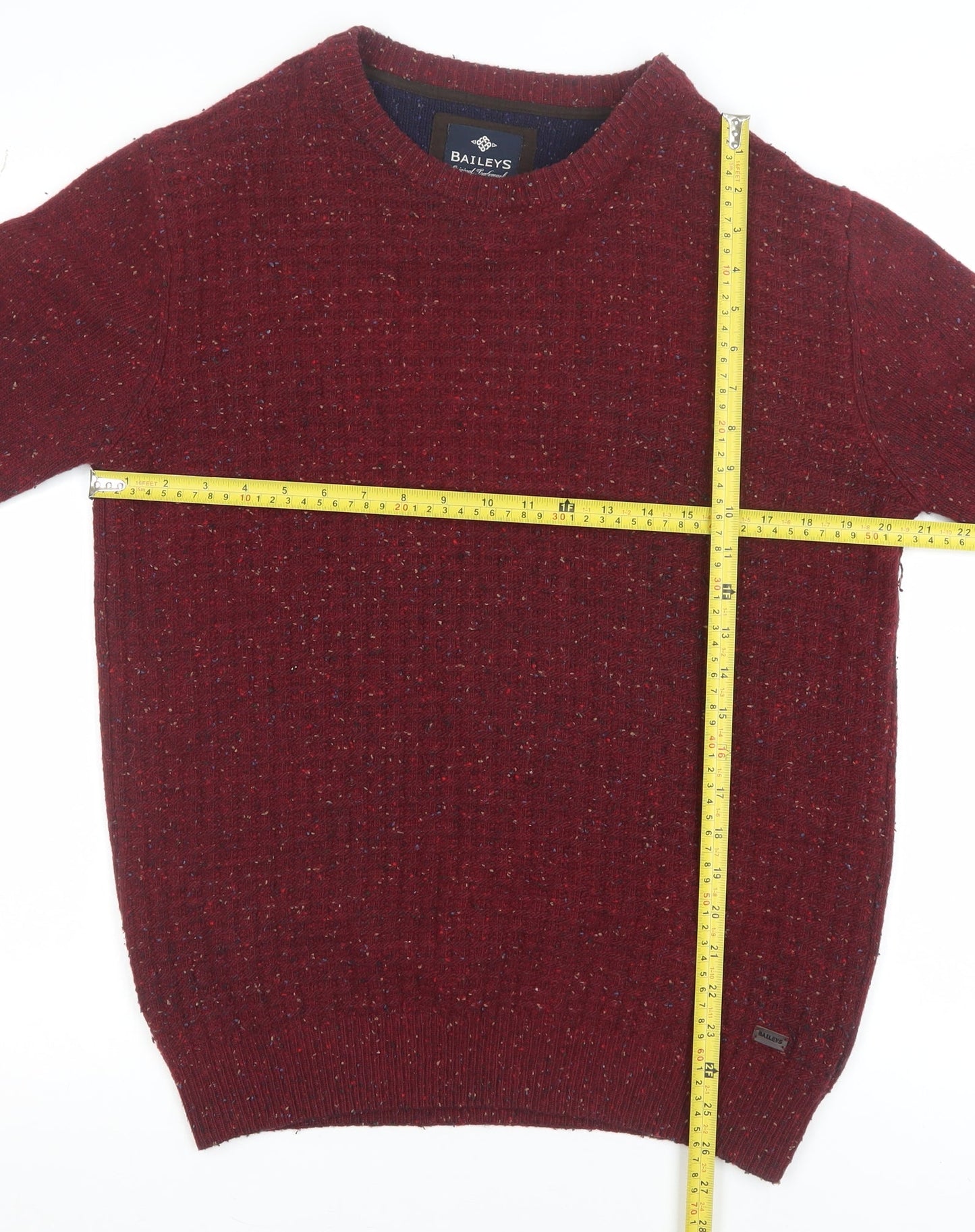 Baileys Men's Red Wool Blend Crew Neck Pullover Jumper Size L