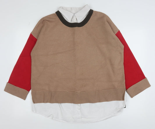Next Women’s Beige Colour Block Pullover Jumper Size 16