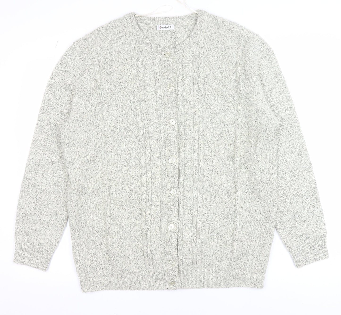 Damart Men's Grey L Cable-Knit Button Cardigan Jumper