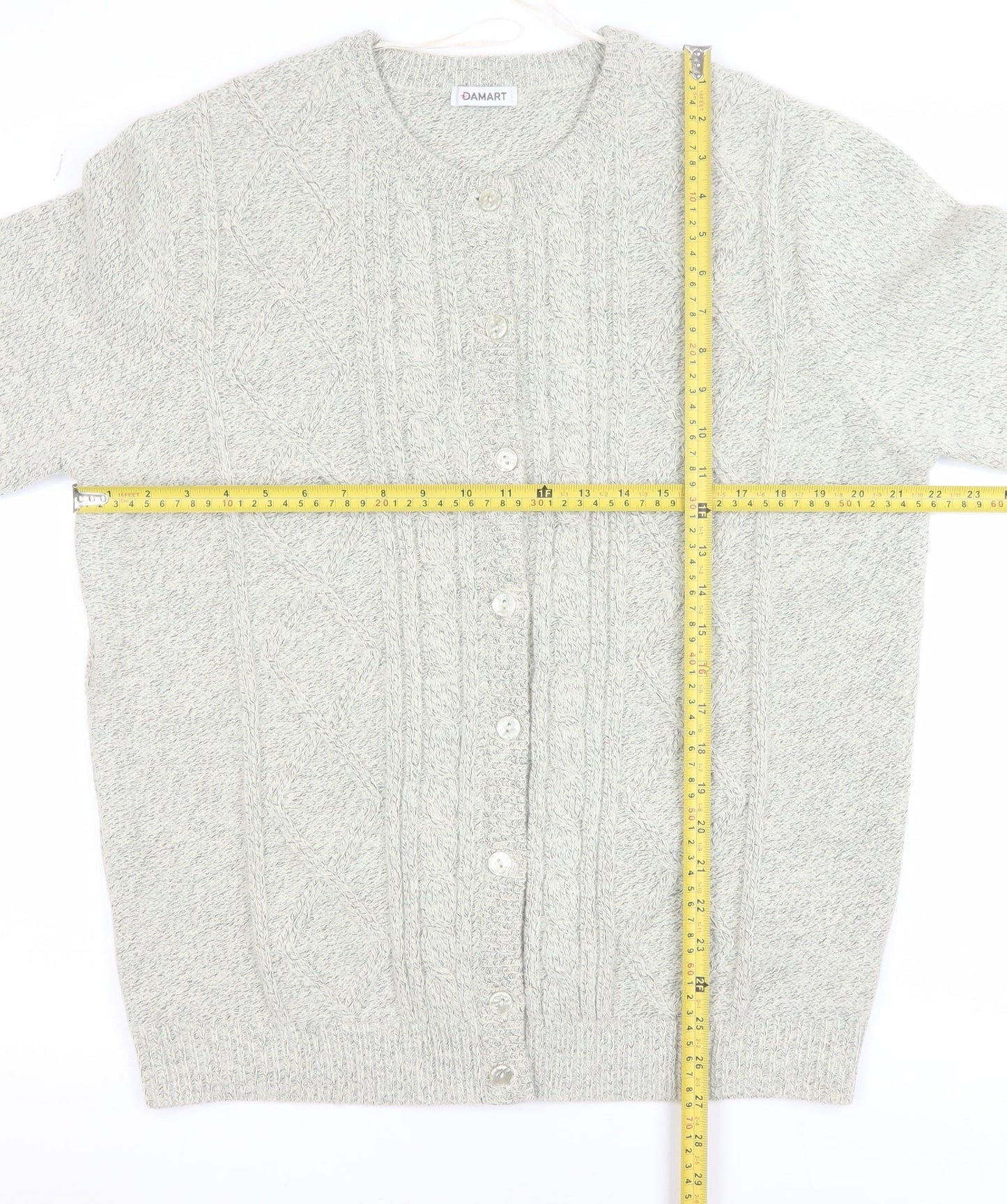 Damart Men's Grey L Cable-Knit Button Cardigan Jumper