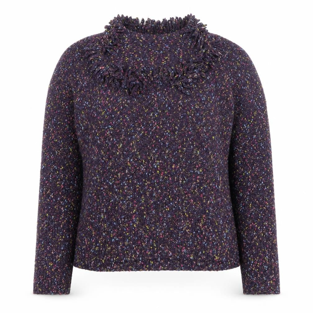 Marks & Spencer Per Una Women Purple Multicoloured XL Fringe Wool Jumper