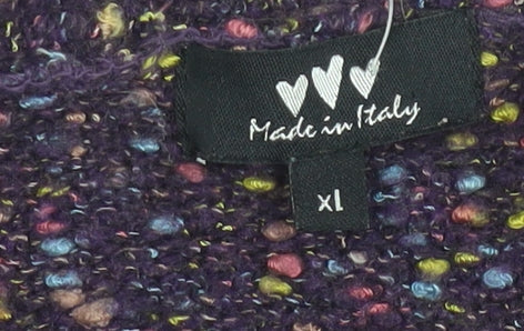Marks and Spencer Per Una Women Purple Multicoloured XL Fringe Wool Jumper