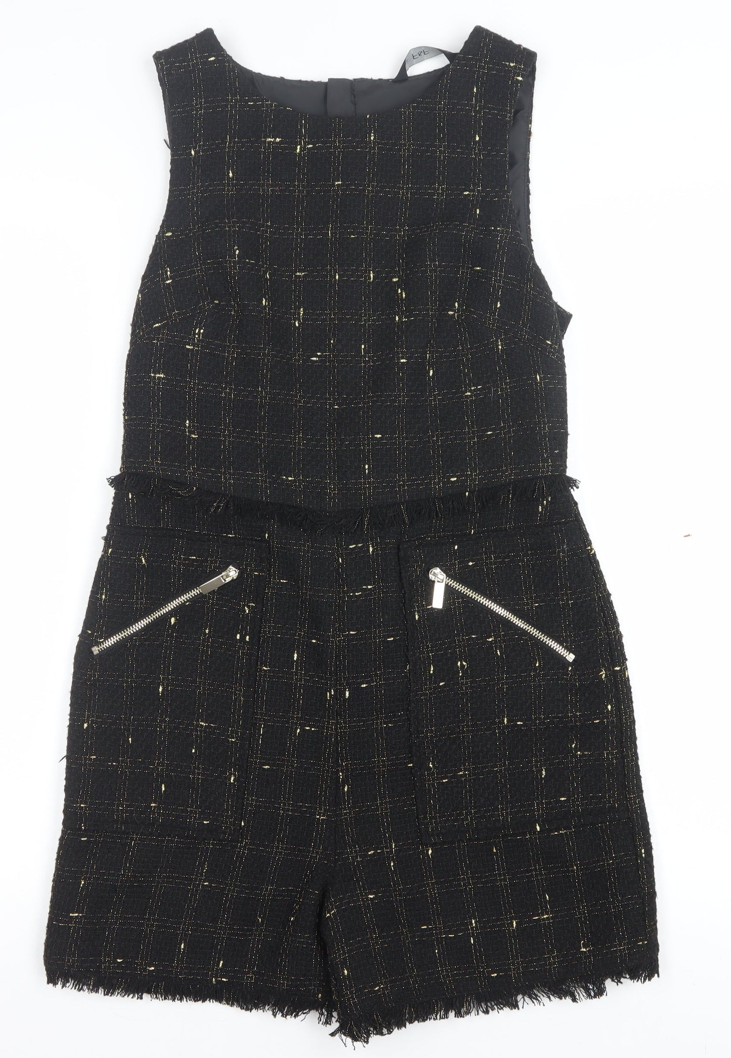 F&F Women's Black Gold Tweed Sleeveless Playsuit Size 8
