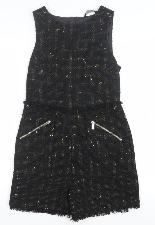 F&F Women's Black Gold Tweed Sleeveless Playsuit Size 8