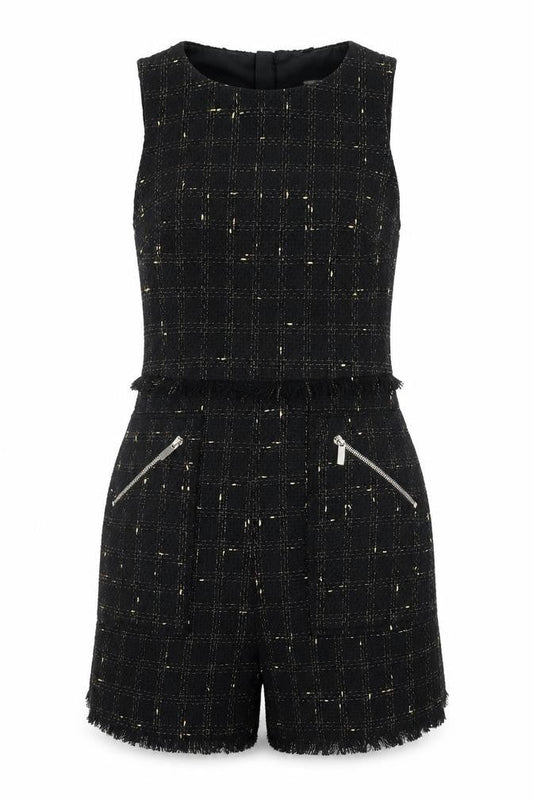 F&F Women's Black Gold Tweed Sleeveless Playsuit Size 8