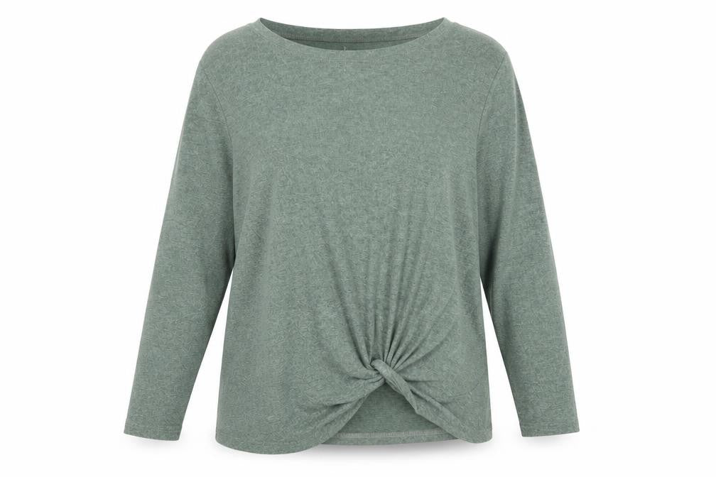 Limisya Women’s Green Long Sleeve Knot Front T-Shirt Size L
