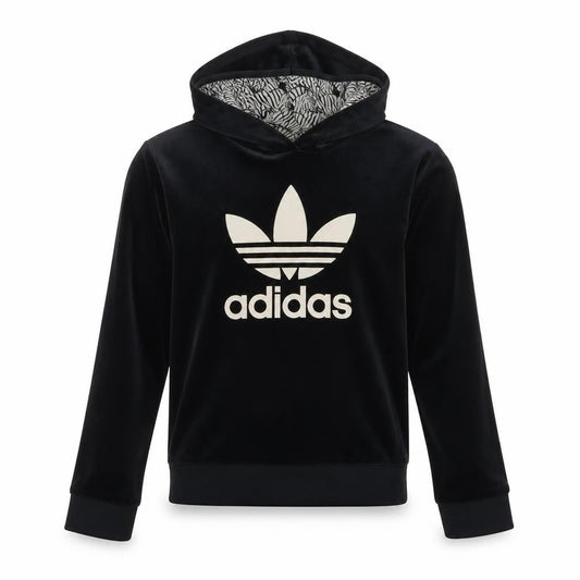 Adidas Girls Black Velvet Pullover Hoodie 13-14 Years Logo Hooded Sweatshirt