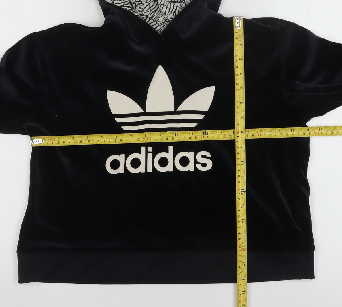 Adidas Girls Black Velvet Pullover Hoodie 13-14 Years Logo Hooded Sweatshirt