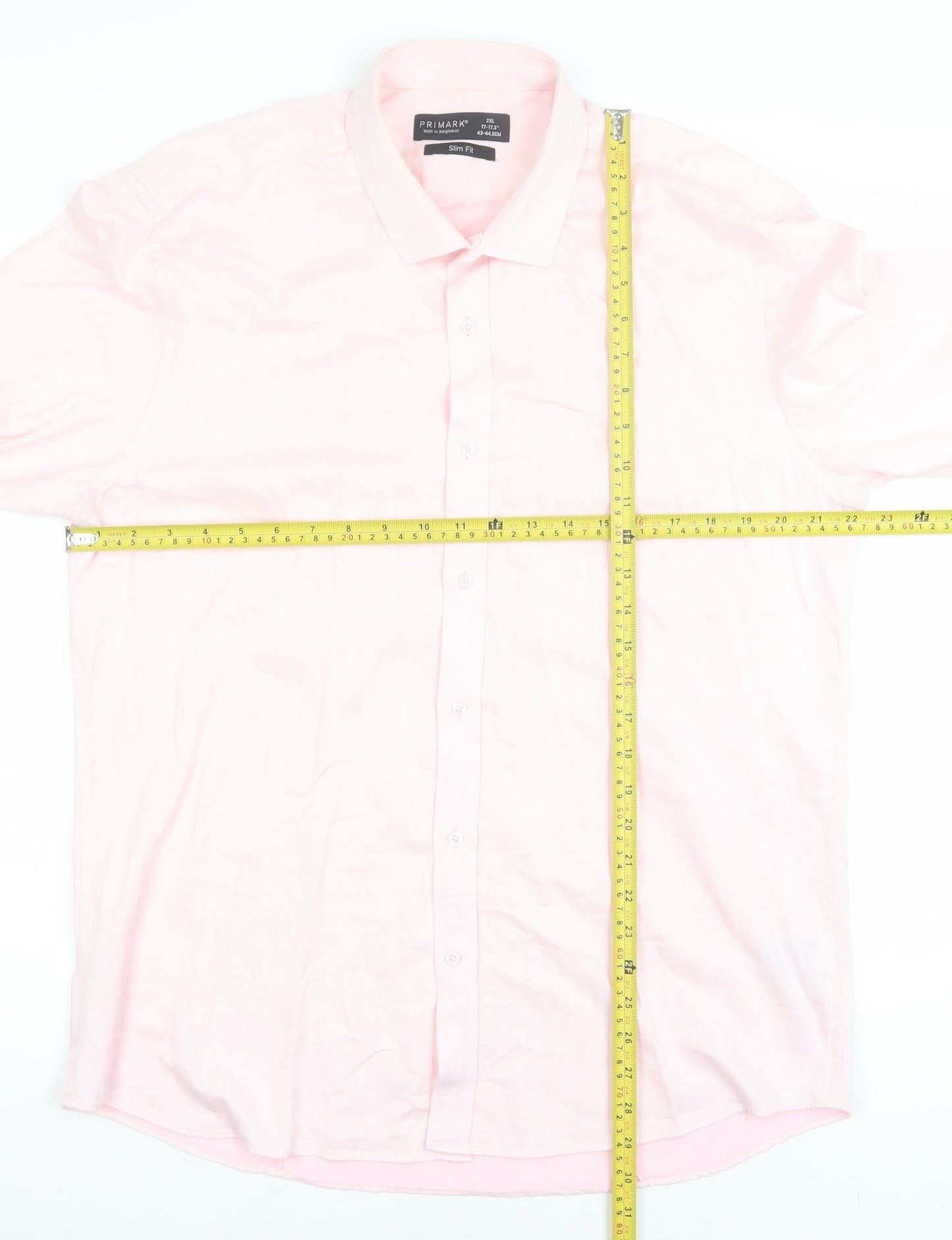 Primark Men's Pink 2XL Slim Fit Long Sleeve Formal Dress Shirt