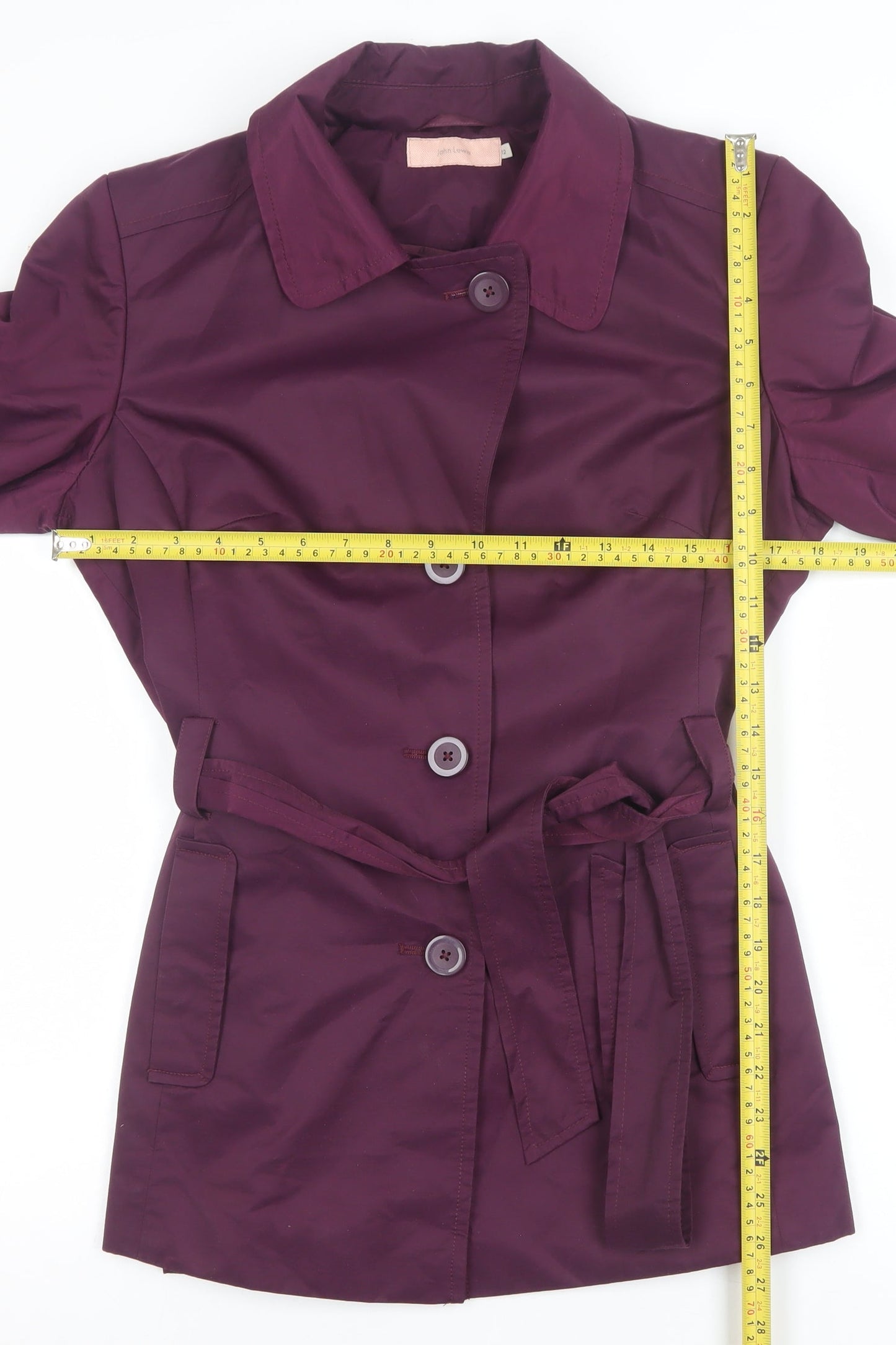 John Lewis Women's Purple Belted Trench Coat Size 12