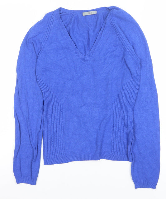 Marks and Spencer Women Blue V-Neck Long Sleeve Pullover Jumper Size 12