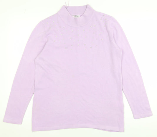 Damart Women's Purple Beaded Mock Neck Knit Jumper Size M