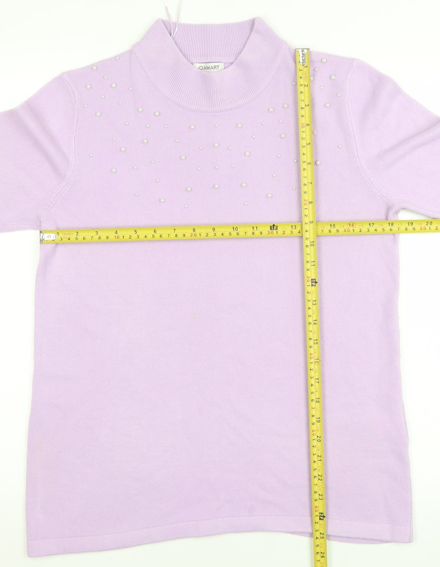 Damart Women's Purple Beaded Mock Neck Knit Jumper Size M
