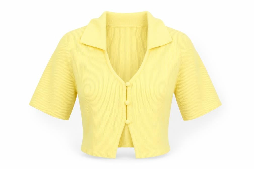 Glamorous Care Women's Yellow Cropped Button-Up Knit Top UK 10