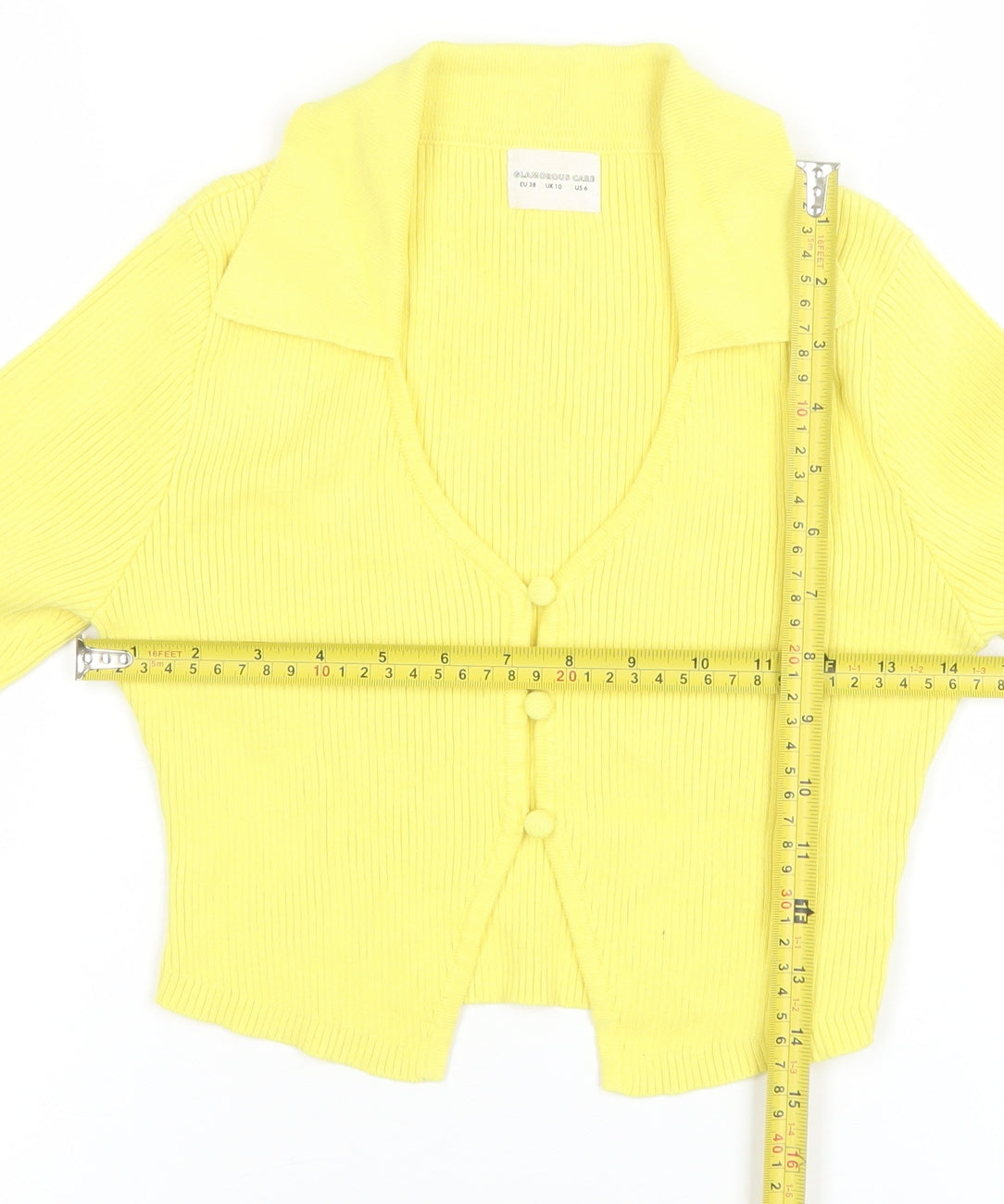 Glamorous Care Women's Yellow Cropped Button-Up Knit Top UK 10