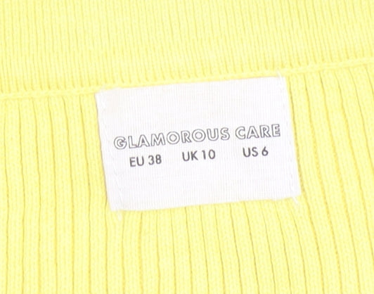 Glamorous Care Women's Yellow Cropped Button-Up Knit Top UK 10