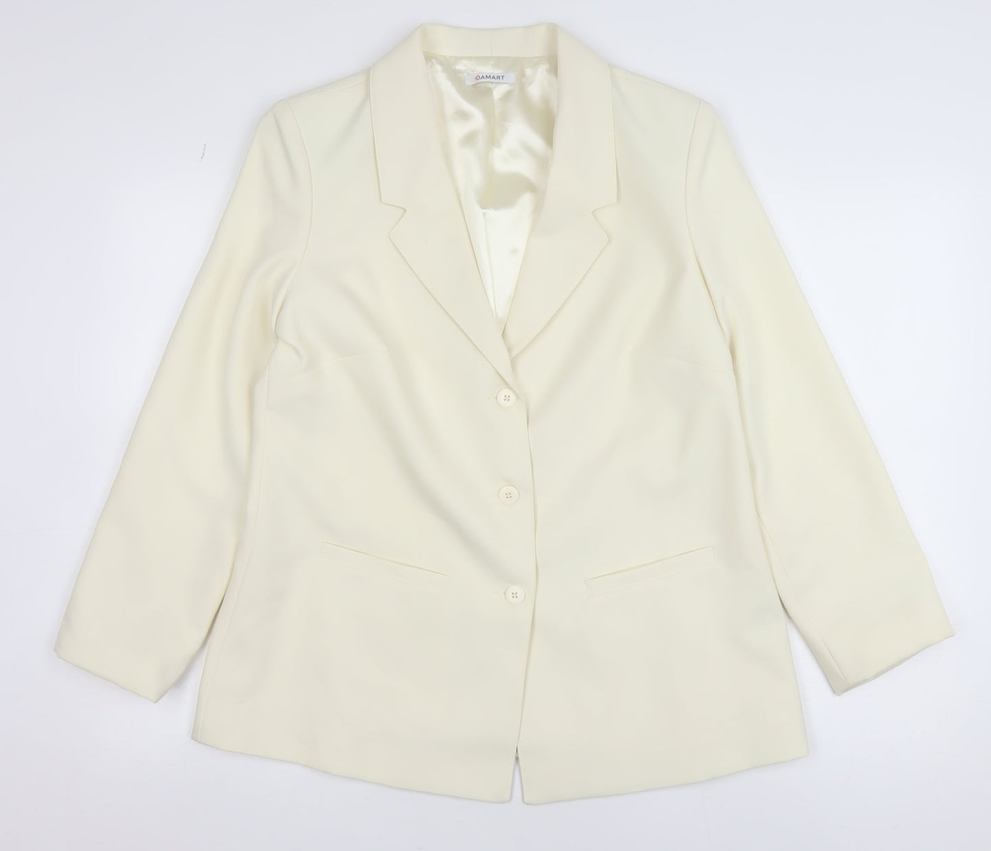 Damart Womens Ivory Single-Breasted Blazer Size 14 Polyester Jacket